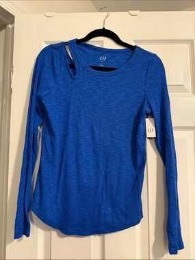 NWT GAP Long Sleeve Cutout Top in Bright Blue
